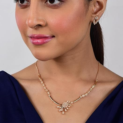 Rose Gold Plated AD Stone Jewellery Set for Women