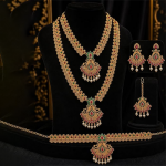 Long & Short Necklace Jewellery Set for Women with Maang Tikka and Kamarband