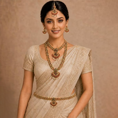 Long & Short Necklace Jewellery Set for Women with Maang Tikka and Kamarband