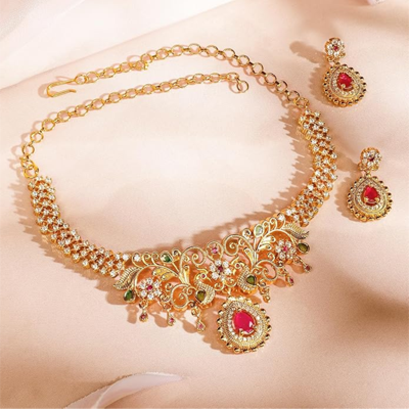 American Diamond Zirconia Necklace Set Traditional Stylish Jewellery Gift for Women & Girls