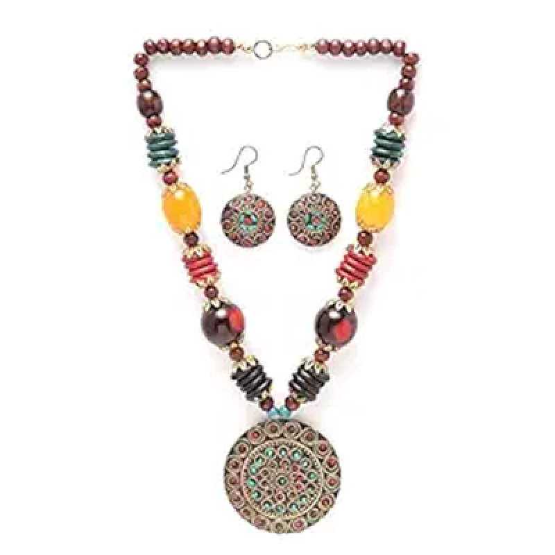 Latest Stylish Traditional Tibetan Pendant Necklace Jewellery Set for Women