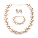 Latest Stylish Design Fancy Pearl Bracelet Earrings Necklace Jewellery Set for Women