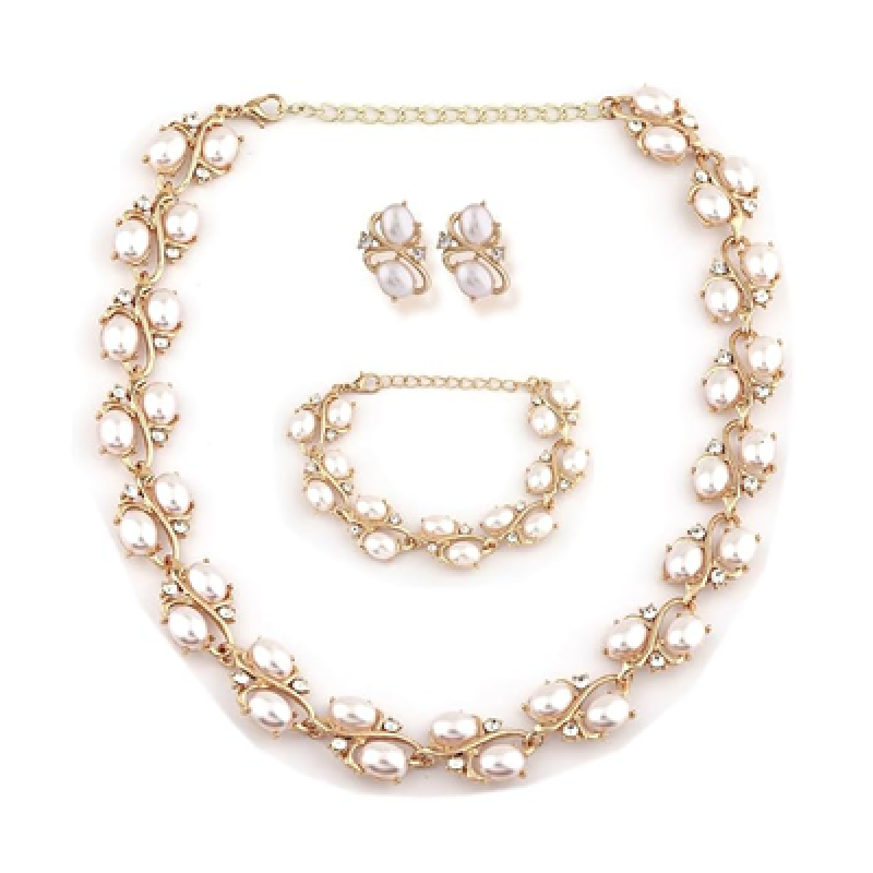 Latest Stylish Design Fancy Pearl Bracelet Earrings Necklace Jewellery Set for Women