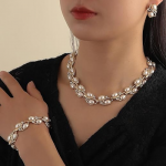 Latest Stylish Design Fancy Pearl Bracelet Earrings Necklace Jewellery Set for Women