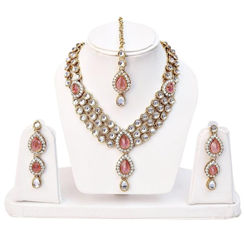 Latest Stylish 18k Gold Plated Traditional Kundan Necklace Jewellery Set for Women