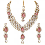 Latest Stylish 18k Gold Plated Traditional Kundan Necklace Jewellery Set for Women