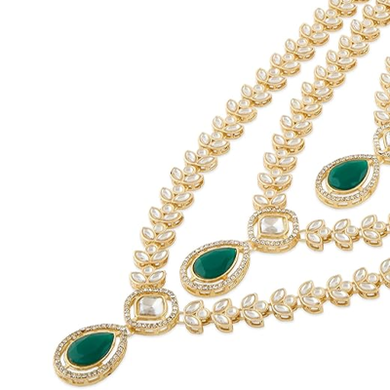 Green Dazzling Stones Austrian Diamonds Embellished Layered Necklace & Earring Set For Women