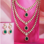 Green Dazzling Stones Austrian Diamonds Embellished Layered Necklace & Earring Set For Women
