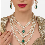 Green Dazzling Stones Austrian Diamonds Embellished Layered Necklace & Earring Set For Women