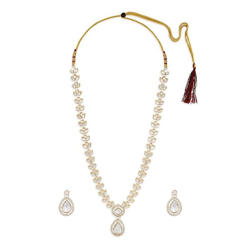 Gold Tone Dazzling Stones Austrian Diamonds Embellished Necklace & Earring Set For Women