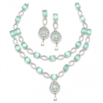 Rhodium-Plated American Diamond Studded Abstract Necklace With Earrings Jewellery Set For Girls and Women