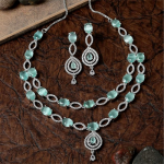 Rhodium-Plated American Diamond Studded Abstract Necklace With Earrings Jewellery Set For Girls and Women