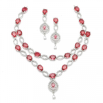 Rhodium-Plated American Diamond Studded Abstract Necklace With Earrings Jewellery Set For Girls and Women