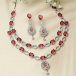 Rhodium-Plated American Diamond Studded Abstract Necklace With Earrings Jewellery Set For Girls and Women