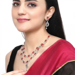 Rhodium-Plated American Diamond Studded Abstract Necklace With Earrings Jewellery Set For Girls and Women