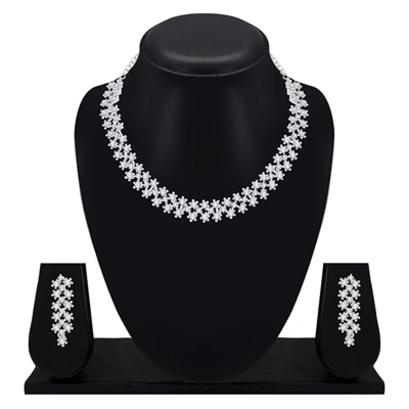 White Stones/AD Diamond Necklace with Earrings - Jewellery Set for Women