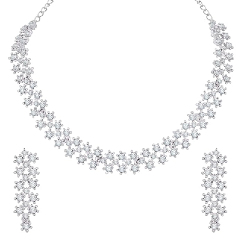 White Stones/AD Diamond Necklace with Earrings - Jewellery Set for Women