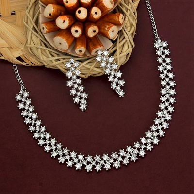 White Stones/AD Diamond Necklace with Earrings - Jewellery Set for Women