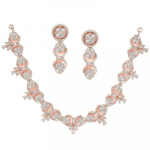 Artistically Design Round Rhodium Plated White American Diamond Studded Necklace With Earring Jewellery For Women and Girl