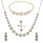 Jewellery Set for Women American Diamond Combo of Choker Necklace Set with Earrings, Bracelet and Ring