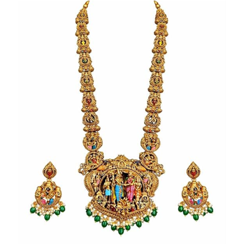 Premium Sita Ramam Temple Jewellery Long Haram Set
