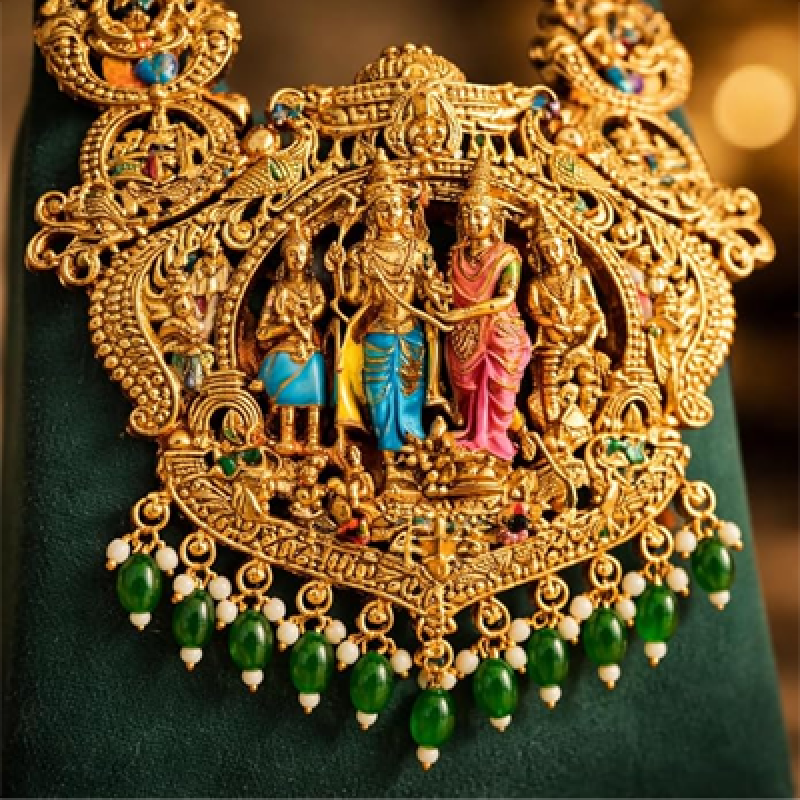 Premium Sita Ramam Temple Jewellery Long Haram Set