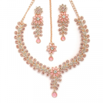 Charming AD Diamonds Studded Floral Choker Necklace with Danlge Earrings Maangtikka Jewellery Set