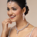 Charming AD Diamonds Studded Floral Choker Necklace with Danlge Earrings Maangtikka Jewellery Set