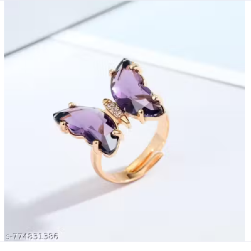 Vembley Gold Plated Purple Crystal Butterfly Ring