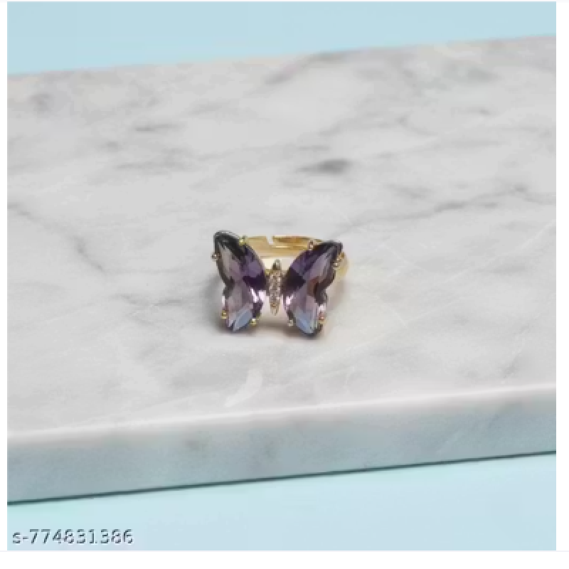 Vembley Gold Plated Purple Crystal Butterfly Ring