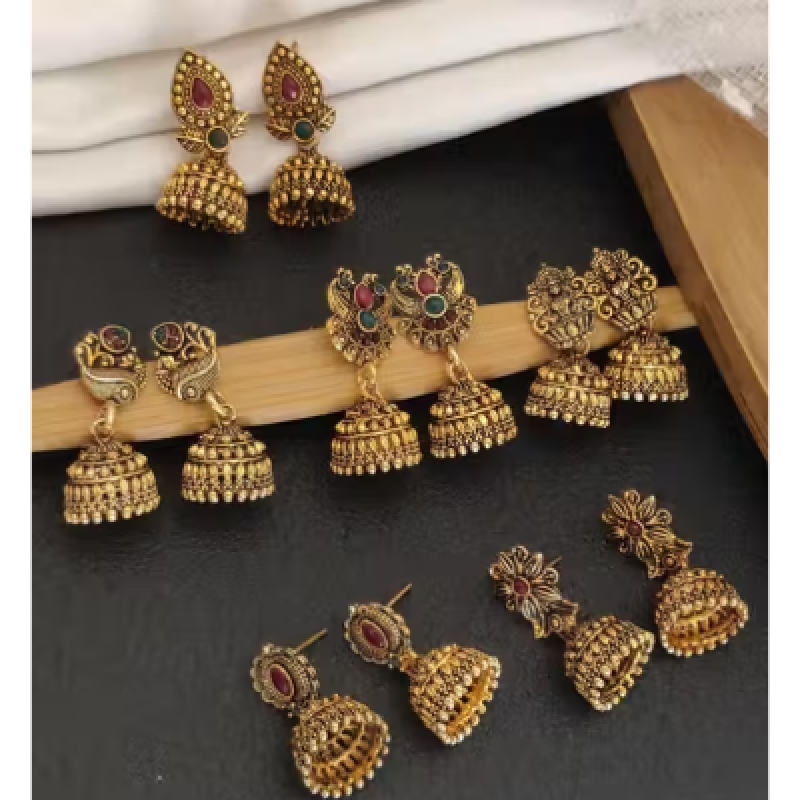 Women Daily Wear Ethnic Jhumka Earrings Set for Women (Pack of 6)