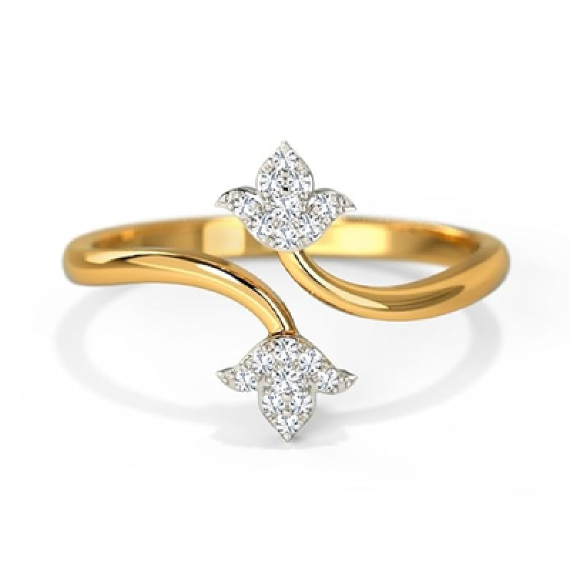Cubic Zirconia Adjustable Golden Lotus Design Ring